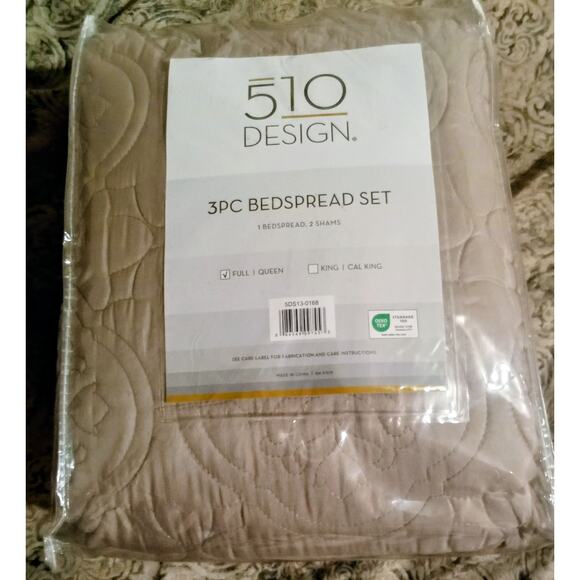 510 Design 3 Piece Bedspread Set Khaki Full / Queen Size - Picture 7 of 8